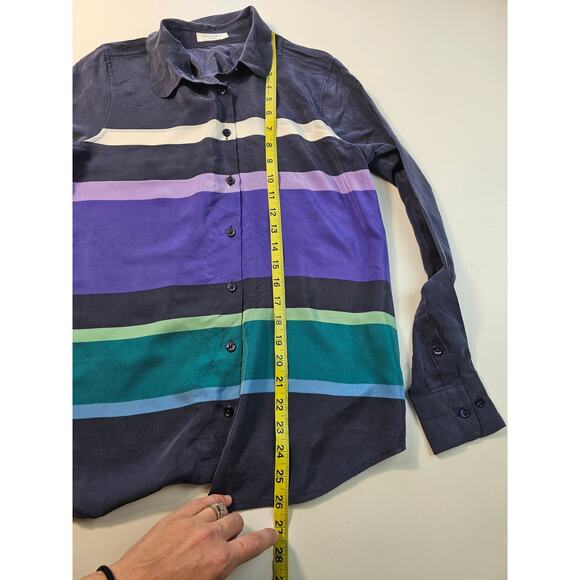 Equipment 100 % silk striped lightweight XS color block tunic button up top _ - Picture 6 of 6